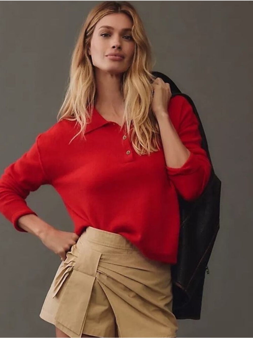 Pilcro Red Polo Cashmere Long Sleeve Sweater
